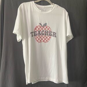 White T-Shirt Teacher/Red Apple Design